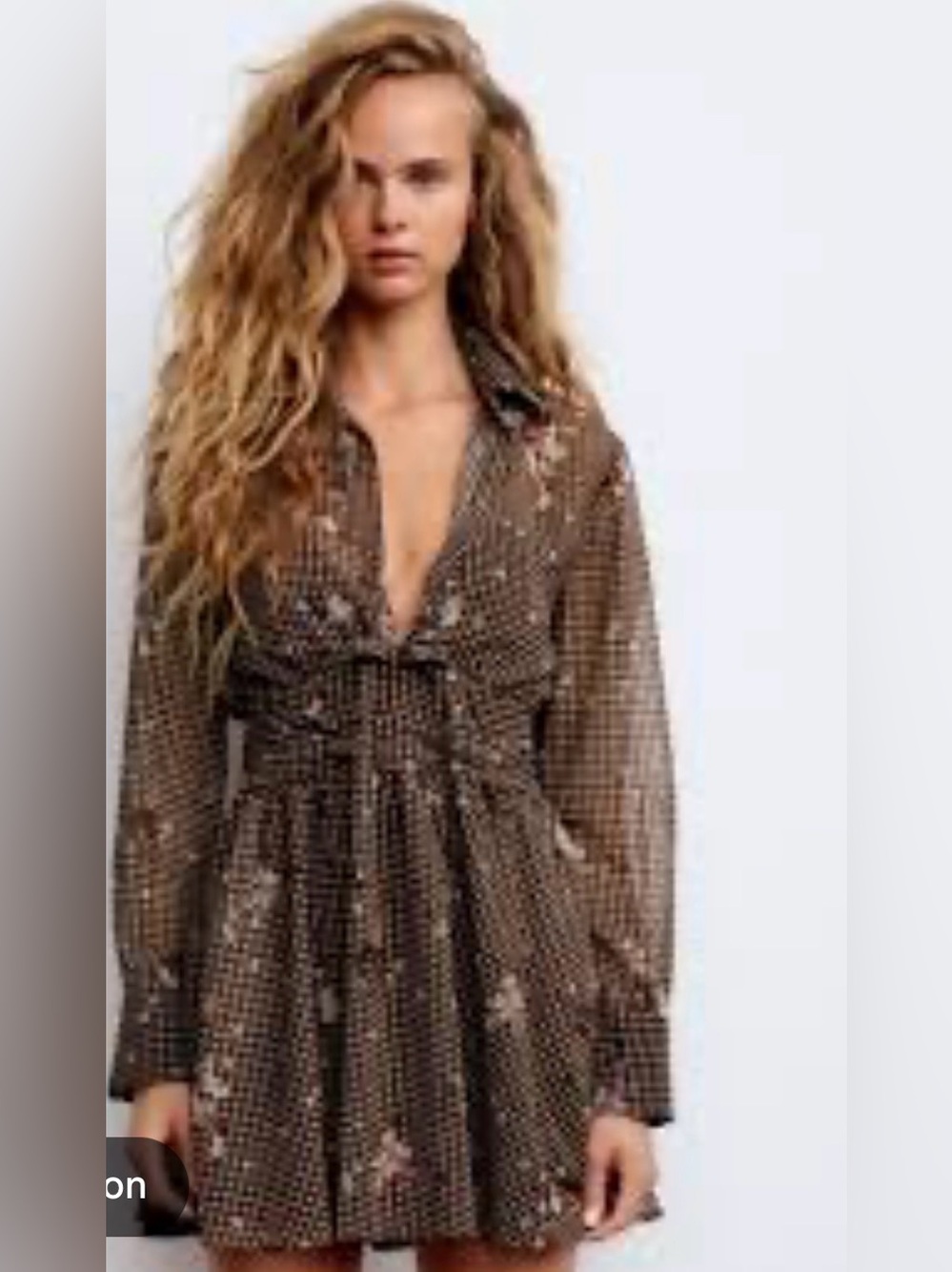 🤎🌼Zara Printed Gingham & Floral Chiffon Shirt Mini Dress – NWT🤎🌼